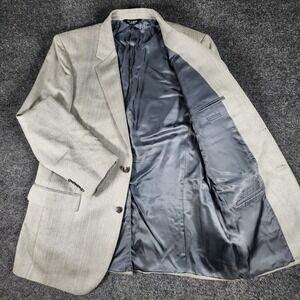 Jos. A. Bank Silk Camel Hair Sport Coat Men's 44L Gray Herringbone Blazer Jacket
